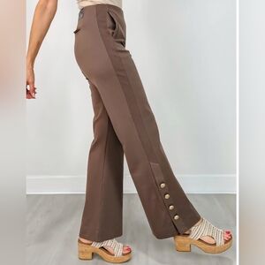NWT Dear Scarlett Brown Wide Leg Casual Pull On Pants Woman Size 2X Gold Buttons